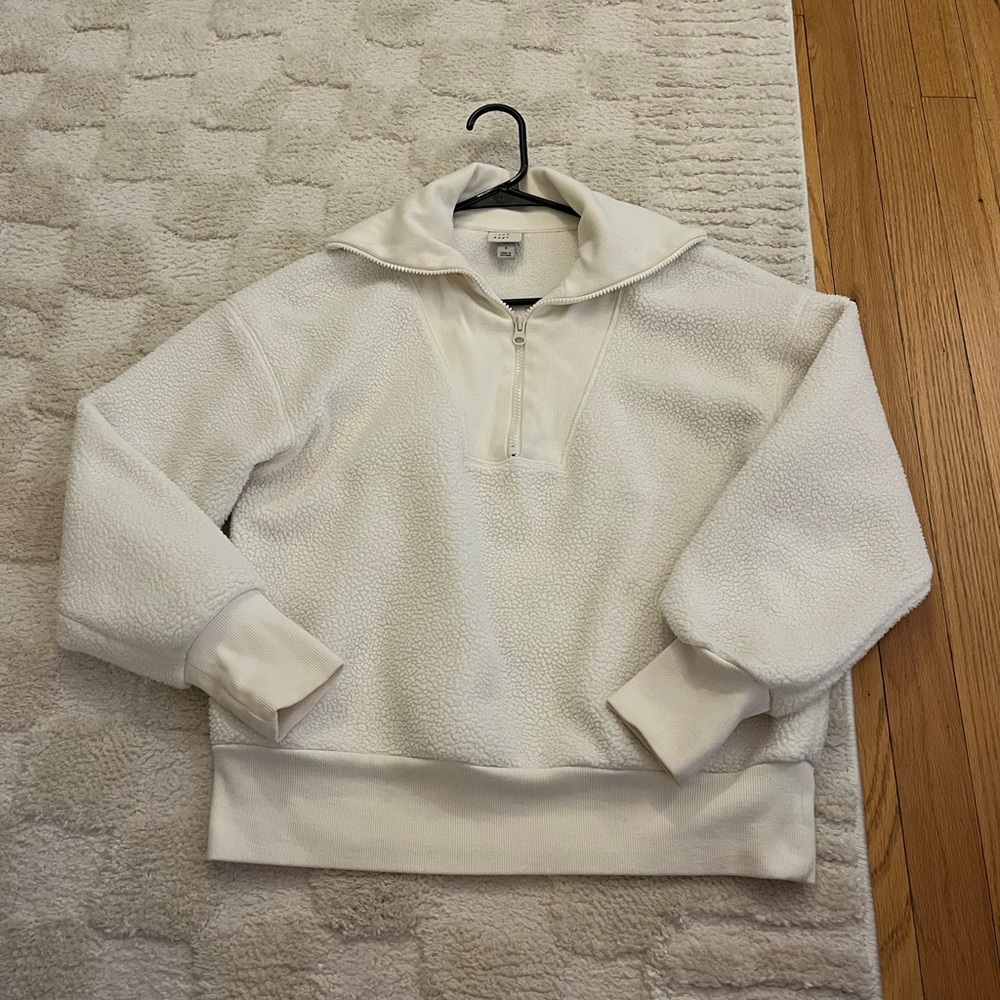 White Quarter-Zip Sherpa Pullover